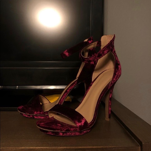 burgundy velvet platform heels